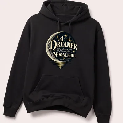 Vintage celestial T-shirt with Oscar Wilde quote and crescent moon design — printed on a unisex hoodie