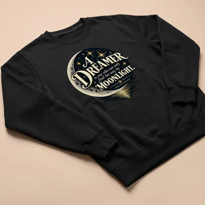 Vintage celestial T-shirt with Oscar Wilde quote and crescent moon design — printed on a unisex sweatshirt