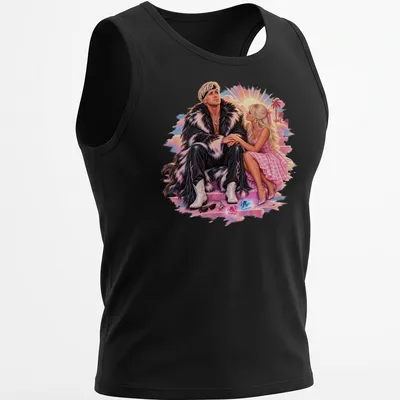 Vibrant retro print of a stylish couple with text "A Liberated Man" — printed on a tank top