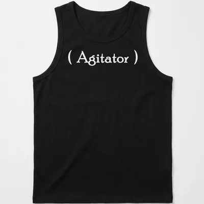 Minimalist Agitator t-shirt with bold white lettering on a simple background — printed on a tank top