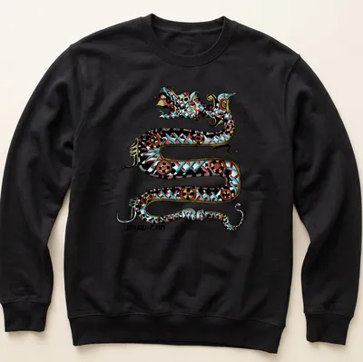 Intricate Maya-inspired serpent design with colorful elements and bold text — printed on a unisex sweatshirt