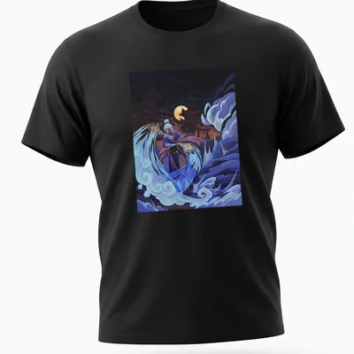 Detailed illustration of a water bender character in blue and purple tones