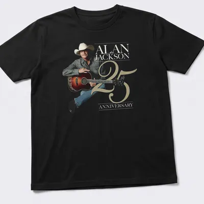 Illustration of Alan Jackson with guitar celebrating 25 years in country music