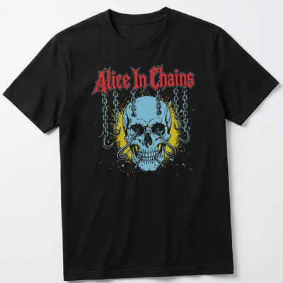 Vintage distressed Alice In Chains T-shirt featuring a skull and chains graphic