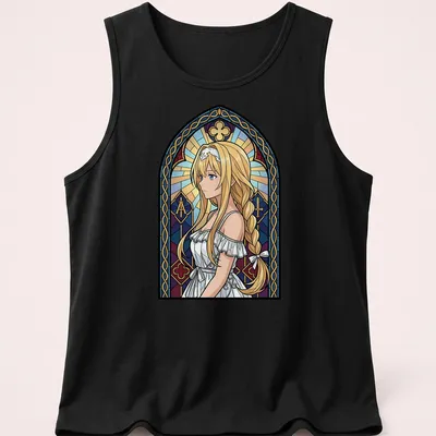 Stained glass illustration of Alice Zuberg in vibrant colors — printed on a tank top