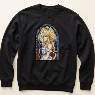 Stained glass illustration of Alice Zuberg in vibrant colors — printed on a unisex sweatshirt