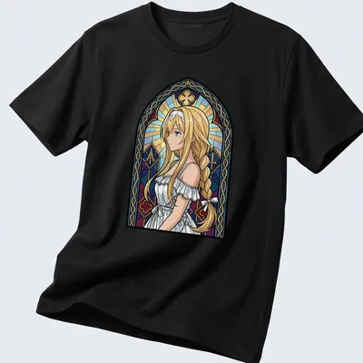 Stained glass illustration of Alice Zuberg in vibrant colors