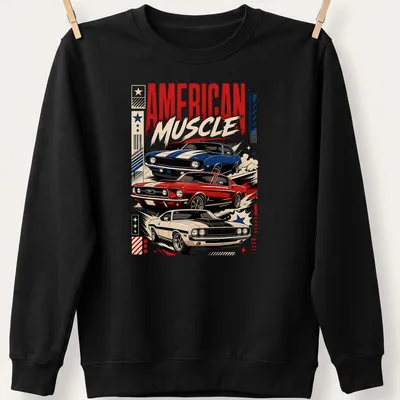 Vintage retro shirt featuring American muscle cars and bold text — printed on a unisex sweatshirt