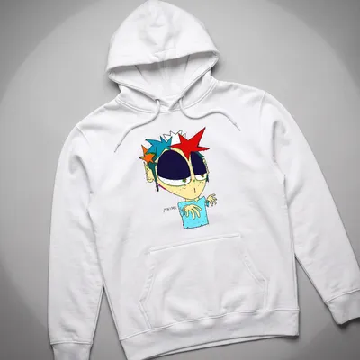 Colorful spiky-haired anime character design with bold ANIME text — printed on a unisex hoodie