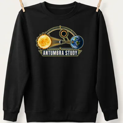 Illustrative design of sun, moon, and earth in an eclipse scene with text — printed on a unisex sweatshirt
