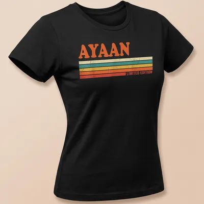 Limited edition Ayaan T-shirt with bold retro stripes in orange, cream, teal, yellow, and red. — printed on a women's shirt