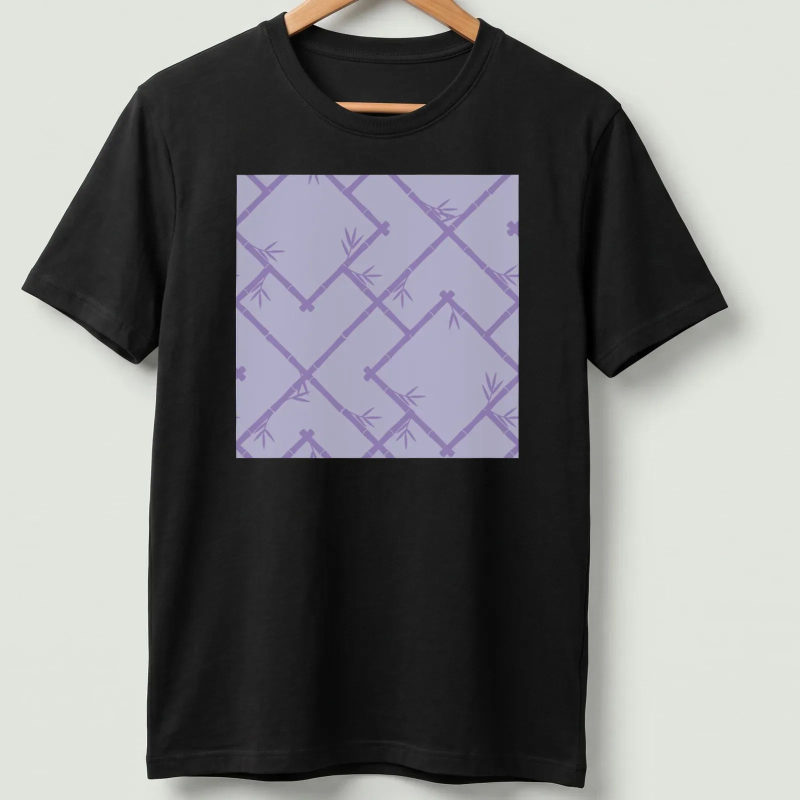 Lilac purple bamboo lattice pattern shirt in chinoiserie style. — printed on a unisex t-shirt