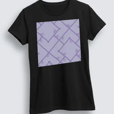 Lilac purple bamboo lattice pattern shirt in chinoiserie style. — printed on a women's shirt