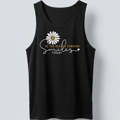 Modern script t-shirt with uplifting quote and floral design — printed on a tank top
