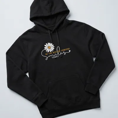 Modern script t-shirt with uplifting quote and floral design — printed on a unisex hoodie