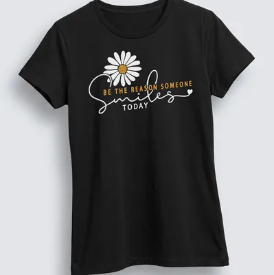 Modern script t-shirt with uplifting quote and floral design — printed on a women's shirt