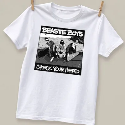 Black and white illustration of three men with Beastie Boys text
