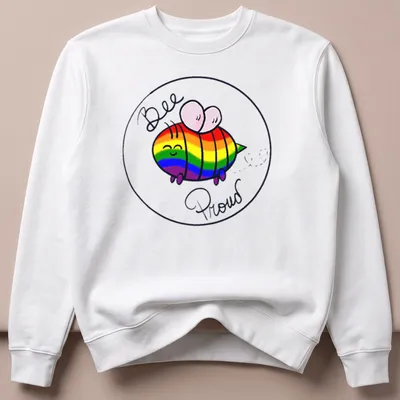 Kawaii rainbow bee design with the text Bee Proud in bright colors — printed on a unisex sweatshirt