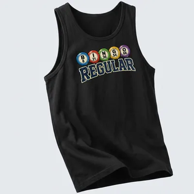 Vintage distressed Bingo Regular t-shirt with colorful bingo balls — printed on a tank top