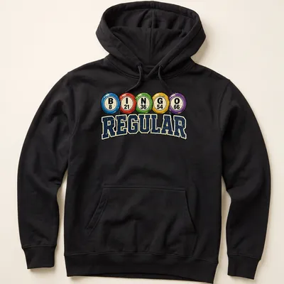 Vintage distressed Bingo Regular t-shirt with colorful bingo balls — printed on a unisex hoodie