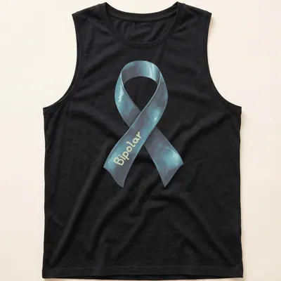 Watercolor design of a bipolar awareness ribbon with the word Bipolar — printed on a tank top