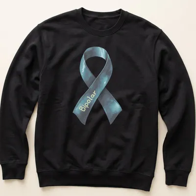 Watercolor design of a bipolar awareness ribbon with the word Bipolar — printed on a unisex sweatshirt