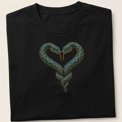 Intricate blue jeweled snakes forming a heart in detailed illustration
