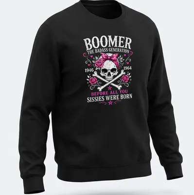 Vintage tattoo style t-shirt featuring a skull with a pink bandana and roses — printed on a unisex sweatshirt