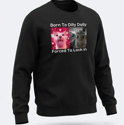 Humorous cat-themed T-shirt with pink background and funny text — printed on a unisex sweatshirt