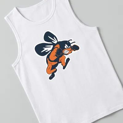 Cartoon boxing bee in navy, orange, and white, ready to throw a punch — printed on a tank top