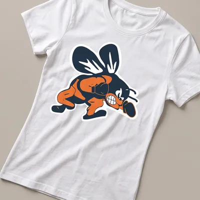 Cartoon boxing bee in navy, orange, and white, ready to throw a punch — printed on a women's shirt