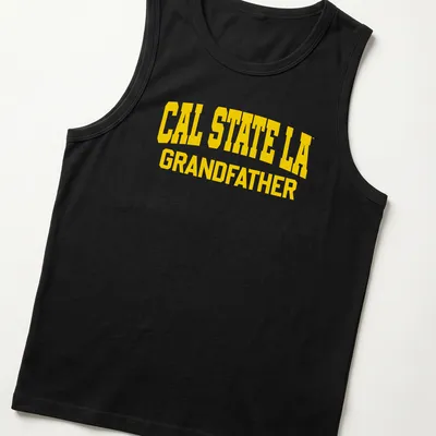 Bold collegiate Cal State L.A. Grandfather T-shirt in yellow — printed on a tank top