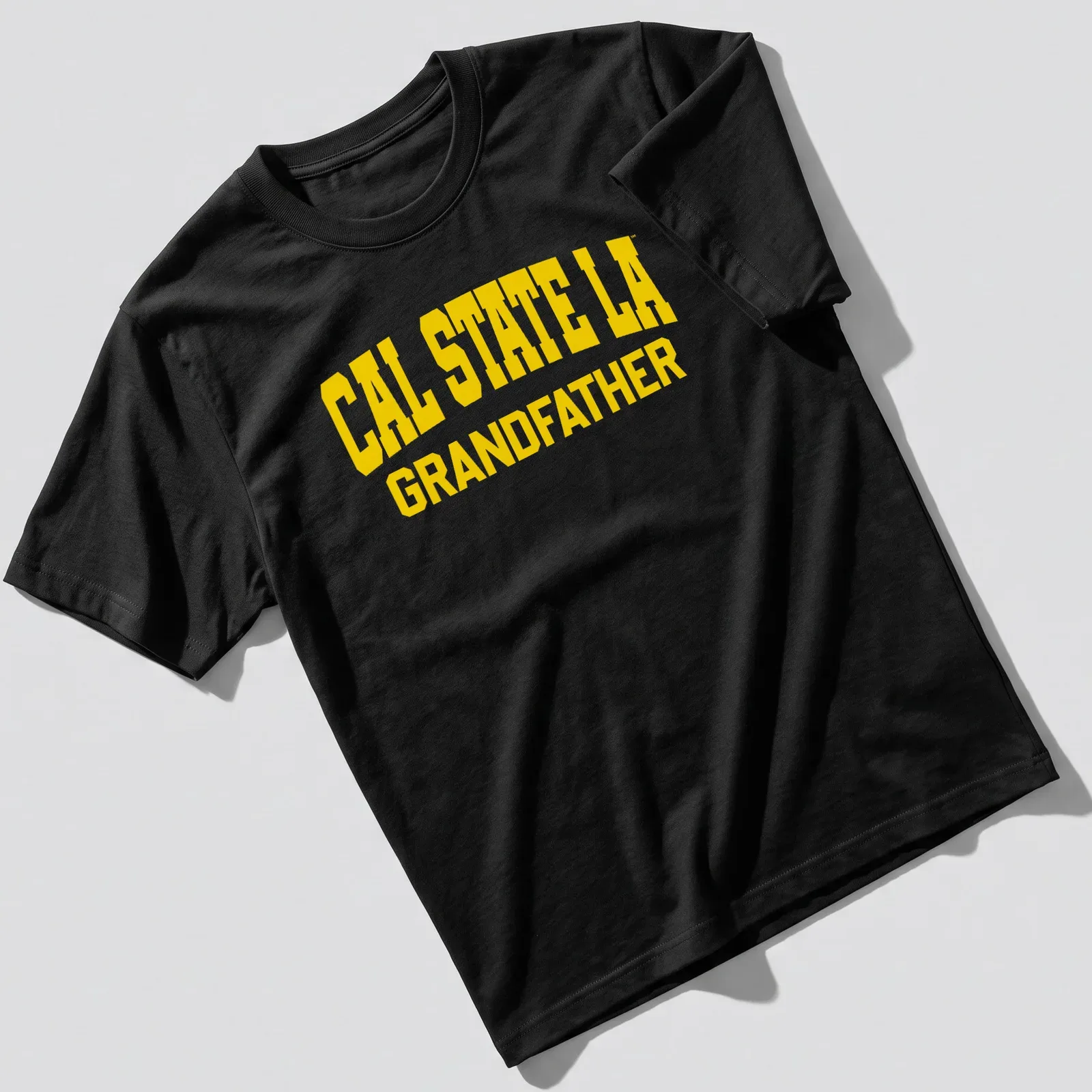 Bold collegiate Cal State L.A. Grandfather T-shirt in yellow — printed on a unisex t-shirt
