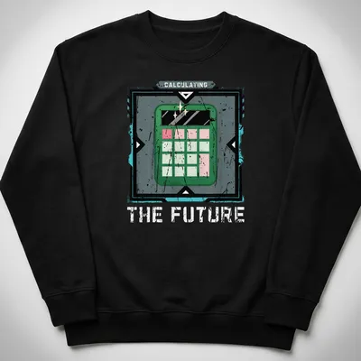Retro distressed tee featuring a calculator with the text Calculating The Future — printed on a unisex sweatshirt