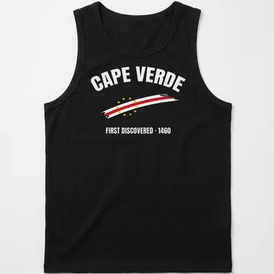 Vintage Cape Verde flag and map graphic with text about discovery — printed on a tank top