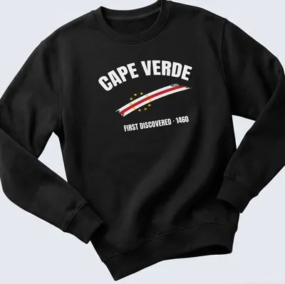 Vintage Cape Verde flag and map graphic with text about discovery — printed on a unisex sweatshirt