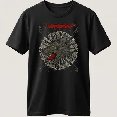 Graphic illustration of a wolf head with bold text surrounding it.