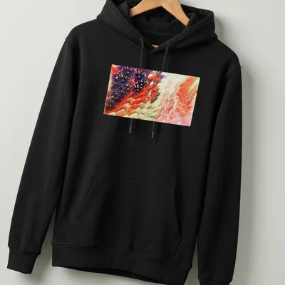 Abstract illustration of a celestial dragon among red strings and crystals. — printed on a unisex hoodie
