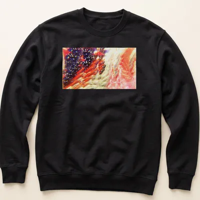 Abstract illustration of a celestial dragon among red strings and crystals. — printed on a unisex sweatshirt