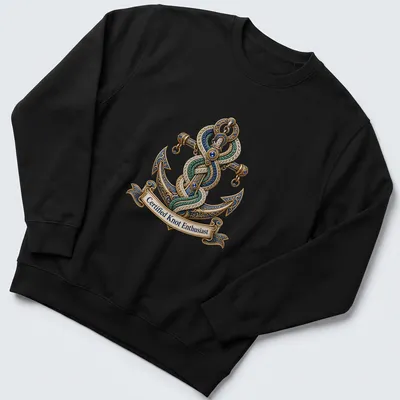 Nautical anchor graphic with ornate details and 'Certified Knot Enthusiast' text — printed on a unisex sweatshirt