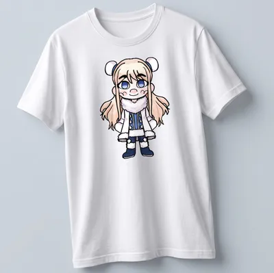 Kawaii chibi character from Danganronpa in blue, white, and light beige