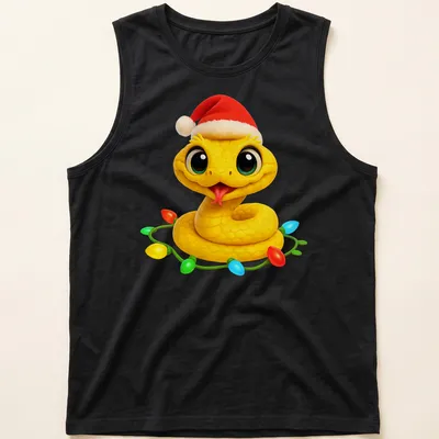 Kawaii Christmas Eyelash Viper wearing a Santa hat in bright colors — printed on a tank top