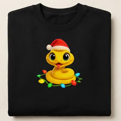 Kawaii Christmas Eyelash Viper wearing a Santa hat in bright colors — printed on a unisex sweatshirt