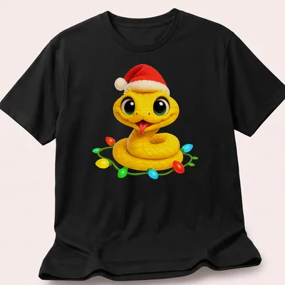 Kawaii Christmas Eyelash Viper wearing a Santa hat in bright colors