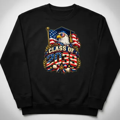 Eagle in a graduation cap with patriotic colors and text for Class of 2039 — printed on a unisex sweatshirt