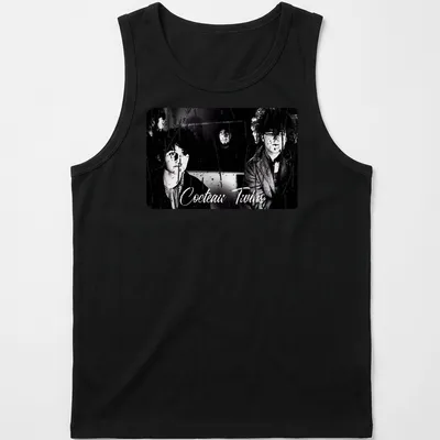 Black and white design featuring Cocteau Twins band name and photography — printed on a tank top