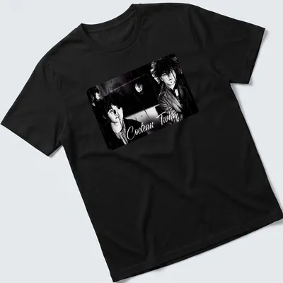 Black and white design featuring Cocteau Twins band name and photography