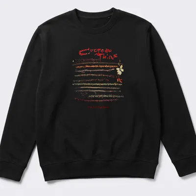 Vintage Cocteau Twins t-shirt featuring thorns around the text in earthy colors — printed on a unisex sweatshirt