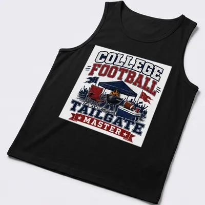 Vintage distressed tee with tailgate scene and text College Football Tailgate Master — printed on a tank top
