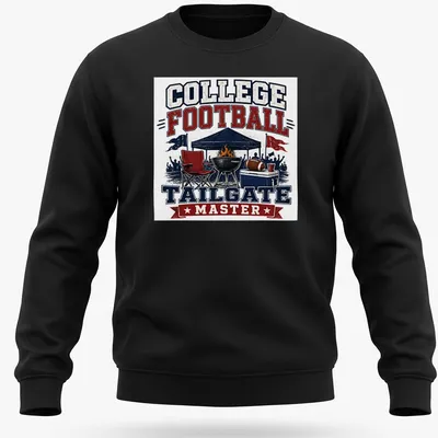 Vintage distressed tee with tailgate scene and text College Football Tailgate Master — printed on a unisex sweatshirt